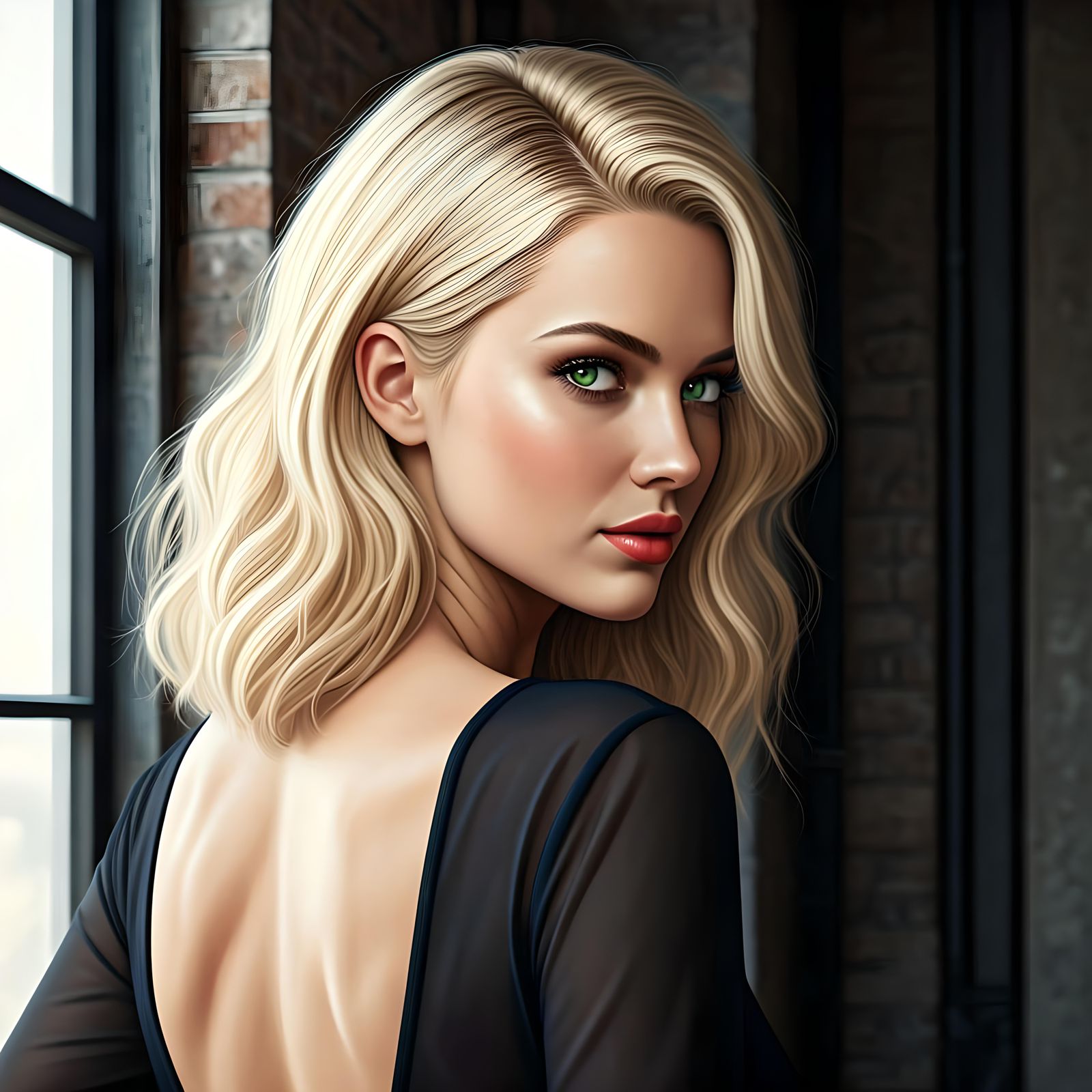 Blonde Woman's Mischievous Glance in 8K Resolution