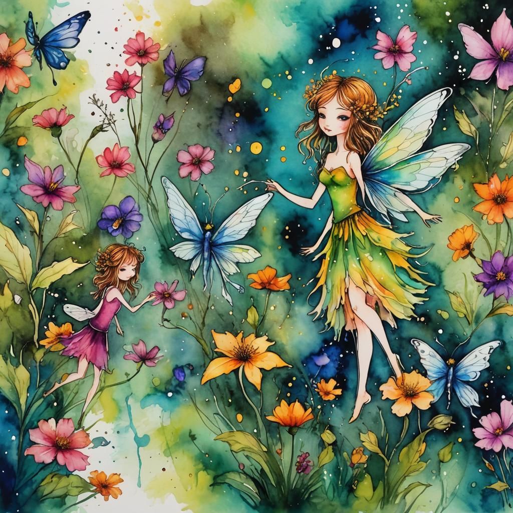 Ethereal Fairies and Butterflies in Watercolor