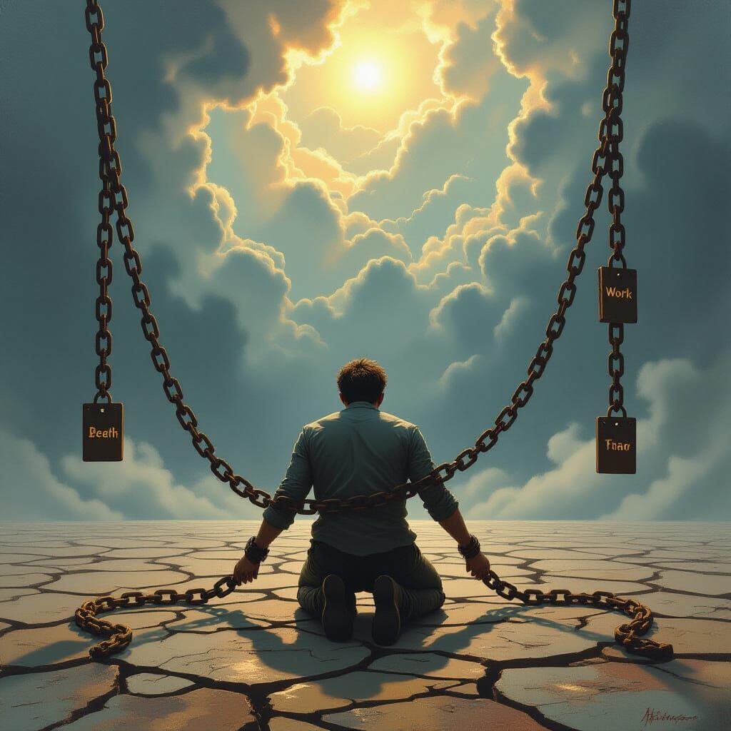 Figure Bound by Chains of Life's Burdens