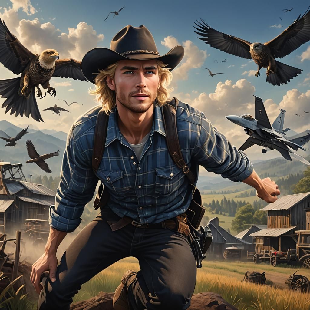 Farmer Flying F-22 Raptor: Detailed Matte Painting