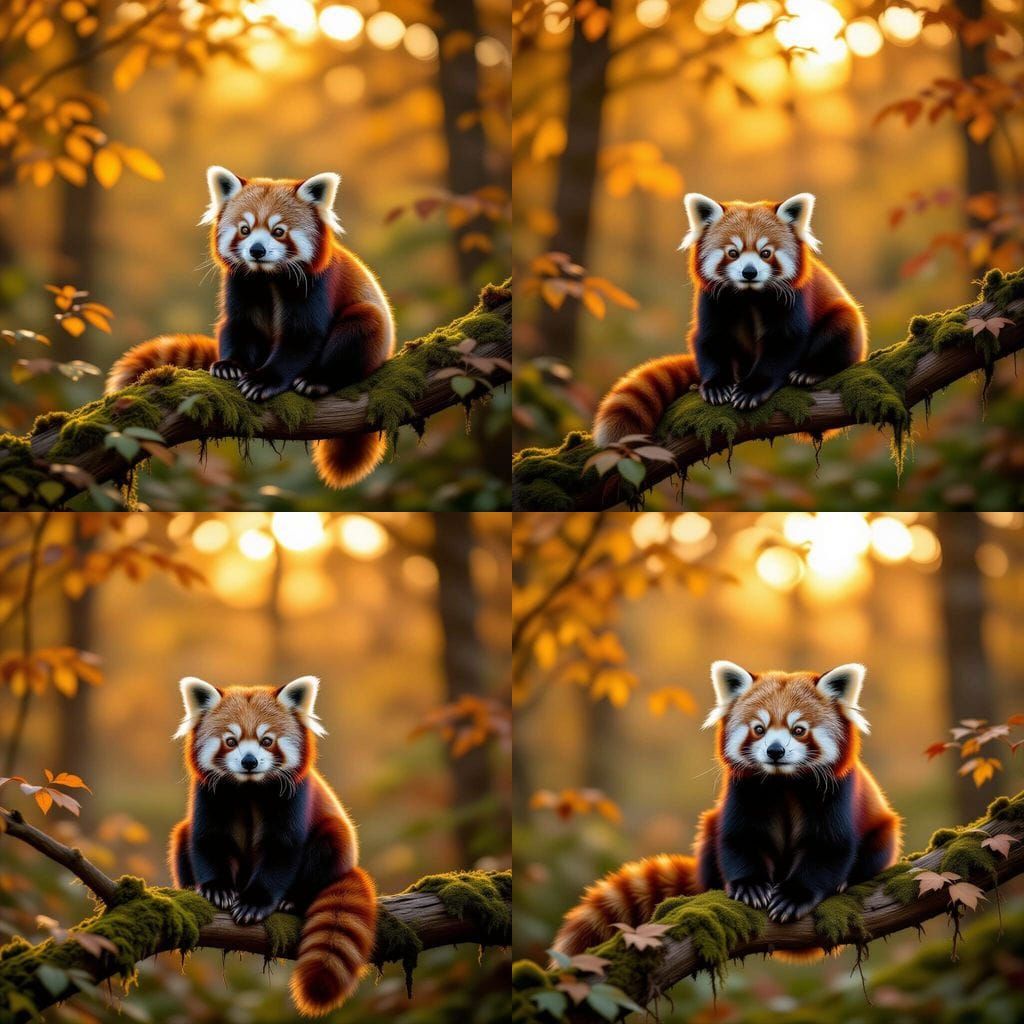 Red Panda in Autumn Forest Sunlight - Impressionist Style