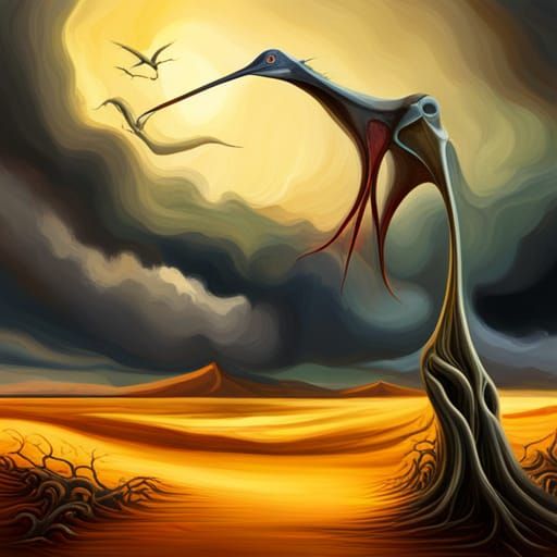 Pterodactyl in a Surreal Jurassic Landscape