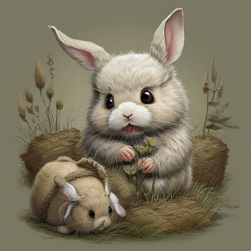 Distressed Baby Rabbit in Whimsical, Naturalistic Style