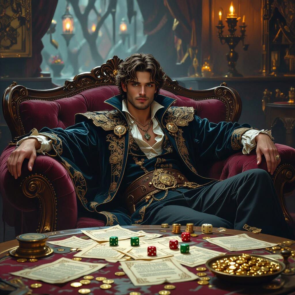 Mystical Tavern Scene: Young Man in Extravagant Robes