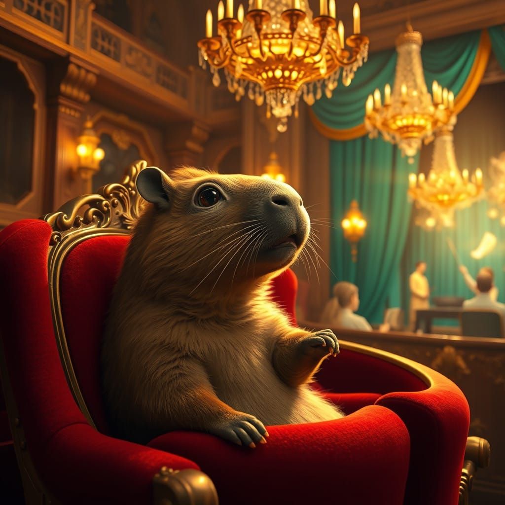 Capybara Enjoys Whimsical Musical Performance in Luxurious T...