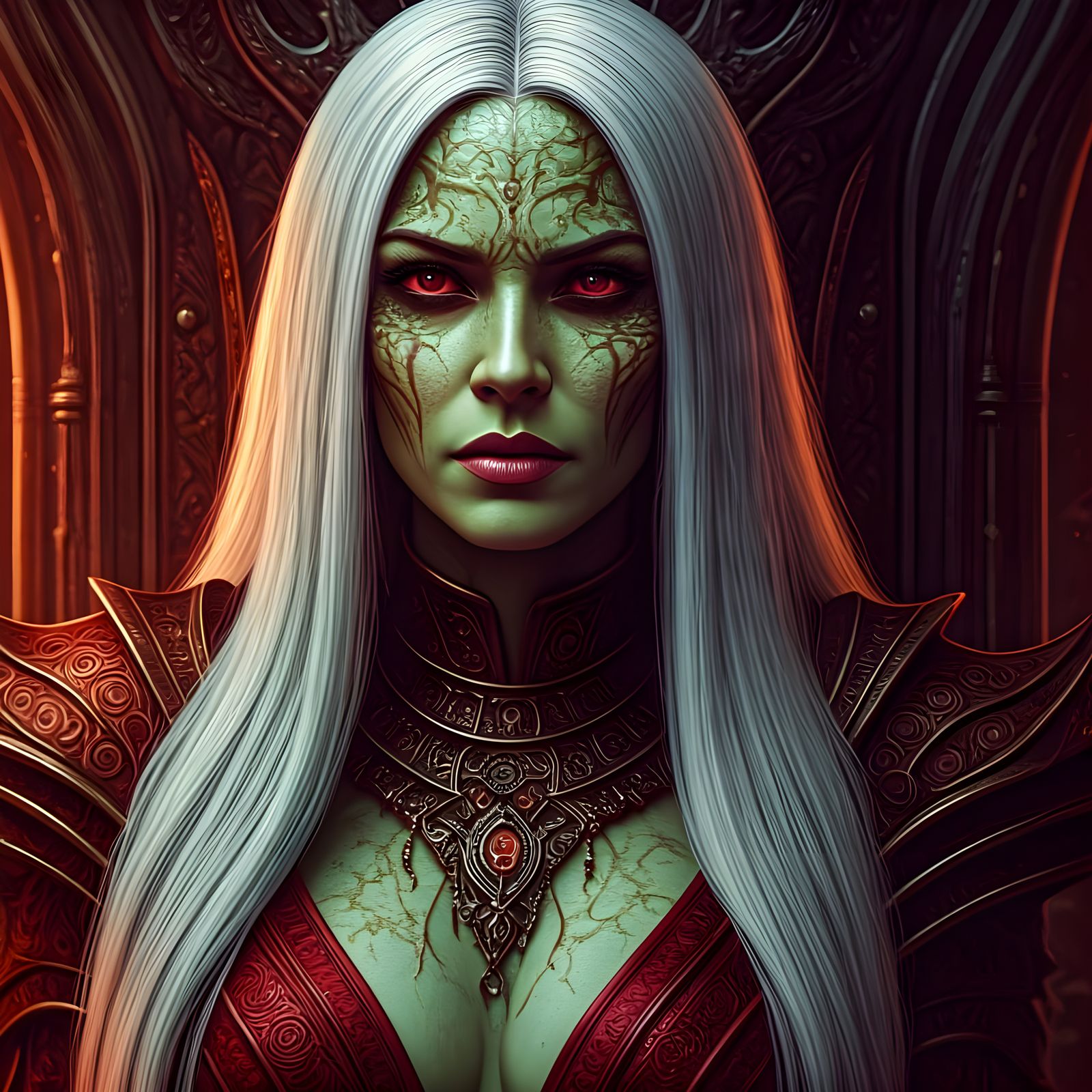 Busty Dryad Warrior in Gothic Throne Room