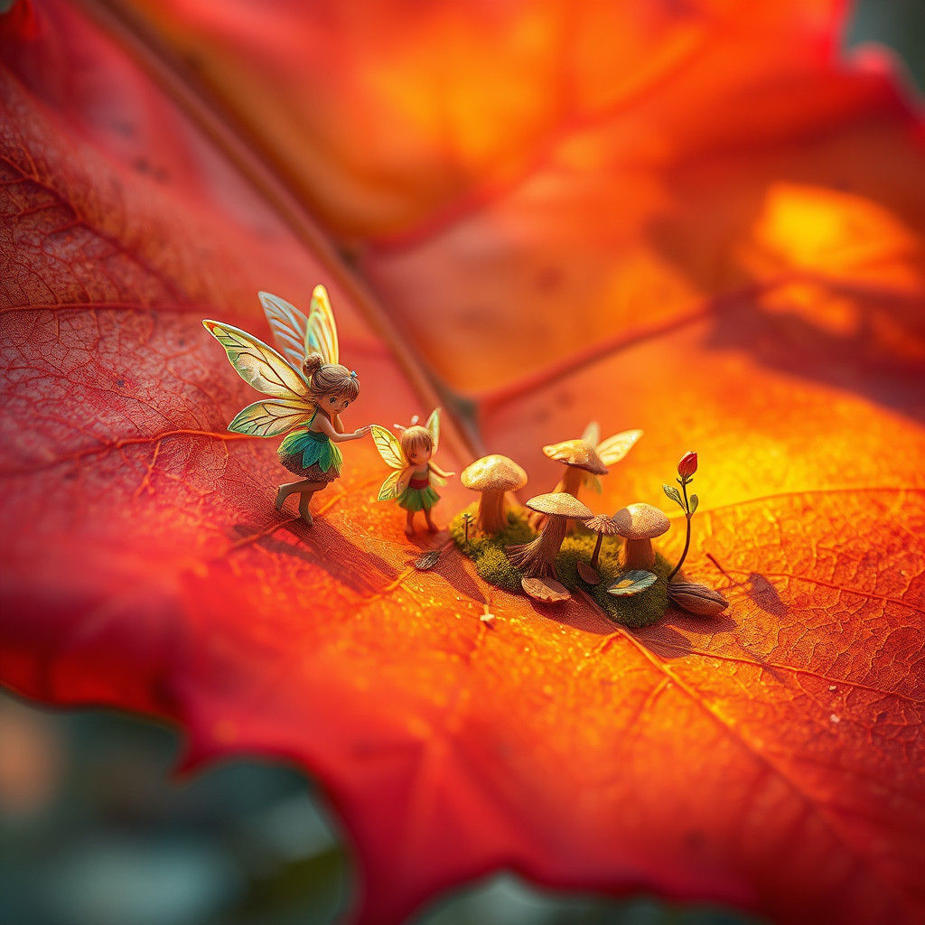 Enchanted Autumn Leaf: Fairies in a Miniature Realm