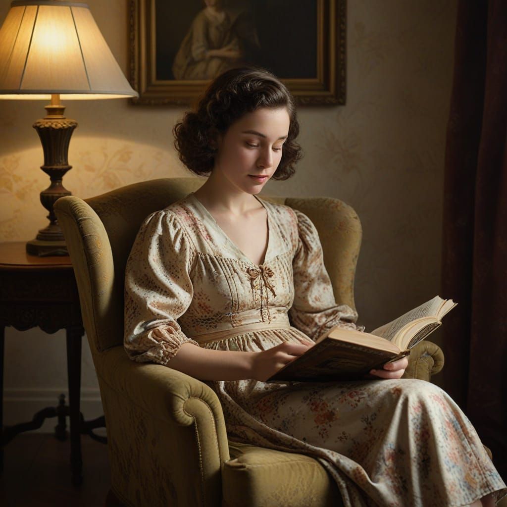 Elegant Lady in a Vintage Armchair