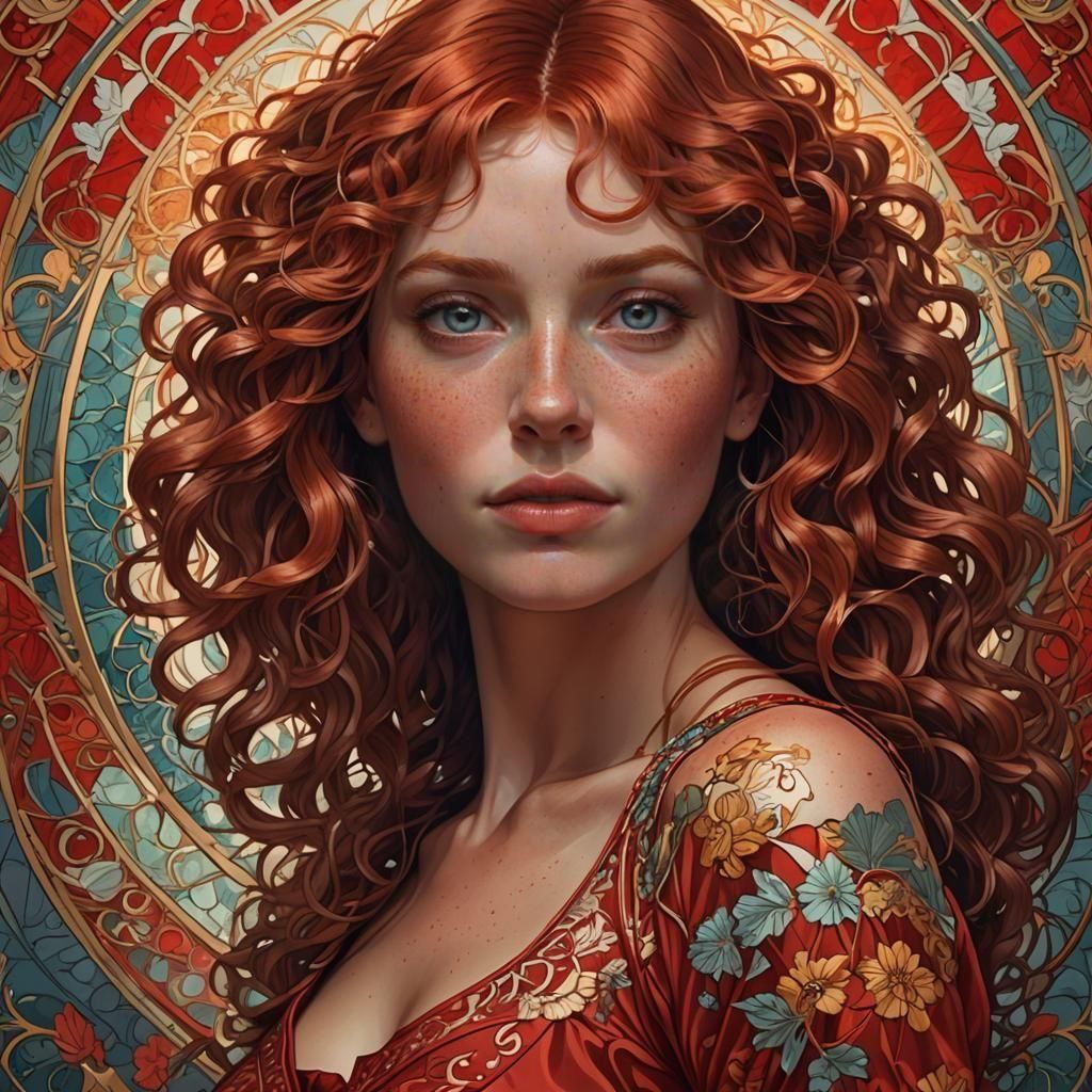 Red Haired Woman Portrait in Hyperdetailed Style