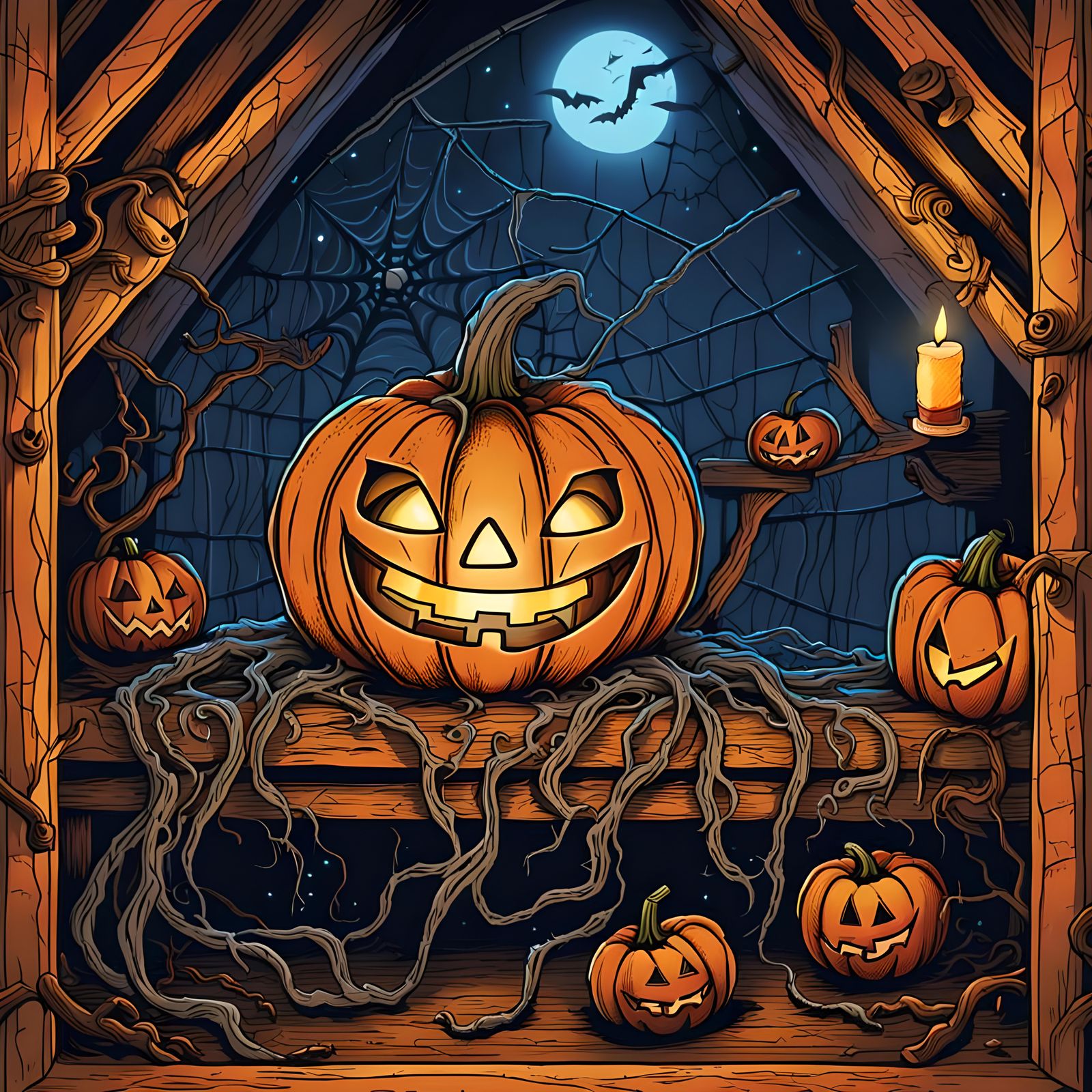 Whimsical Jack O'Lantern in Sumi-e Style