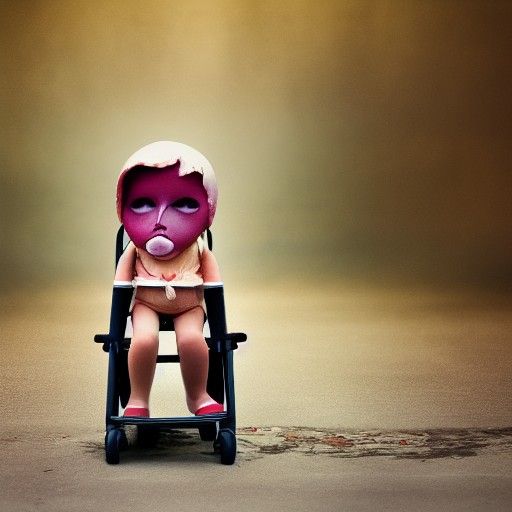 Watercolor Doll in Abandoned Stroller
