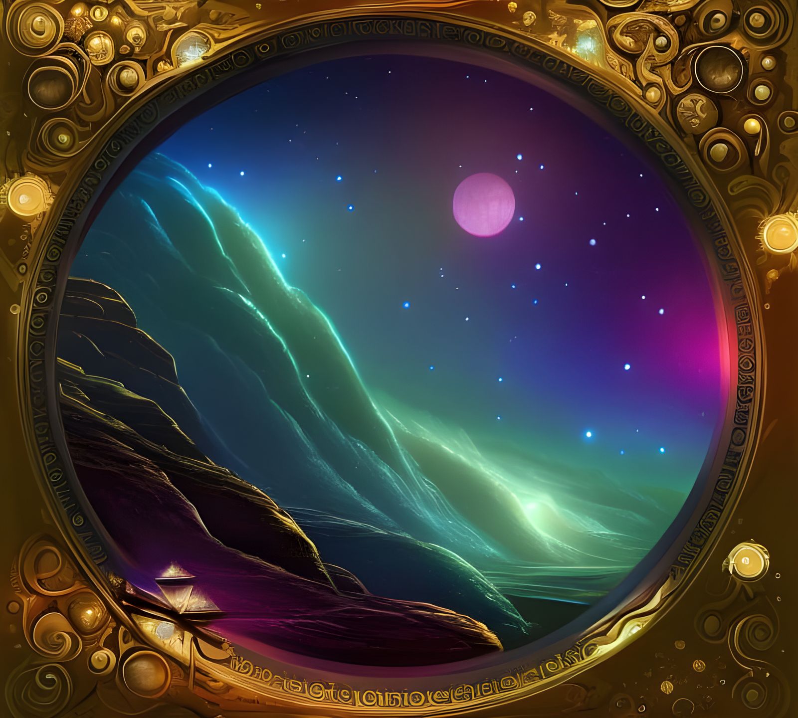 Alien Mountainscape with Luminous Crystal Sparkles