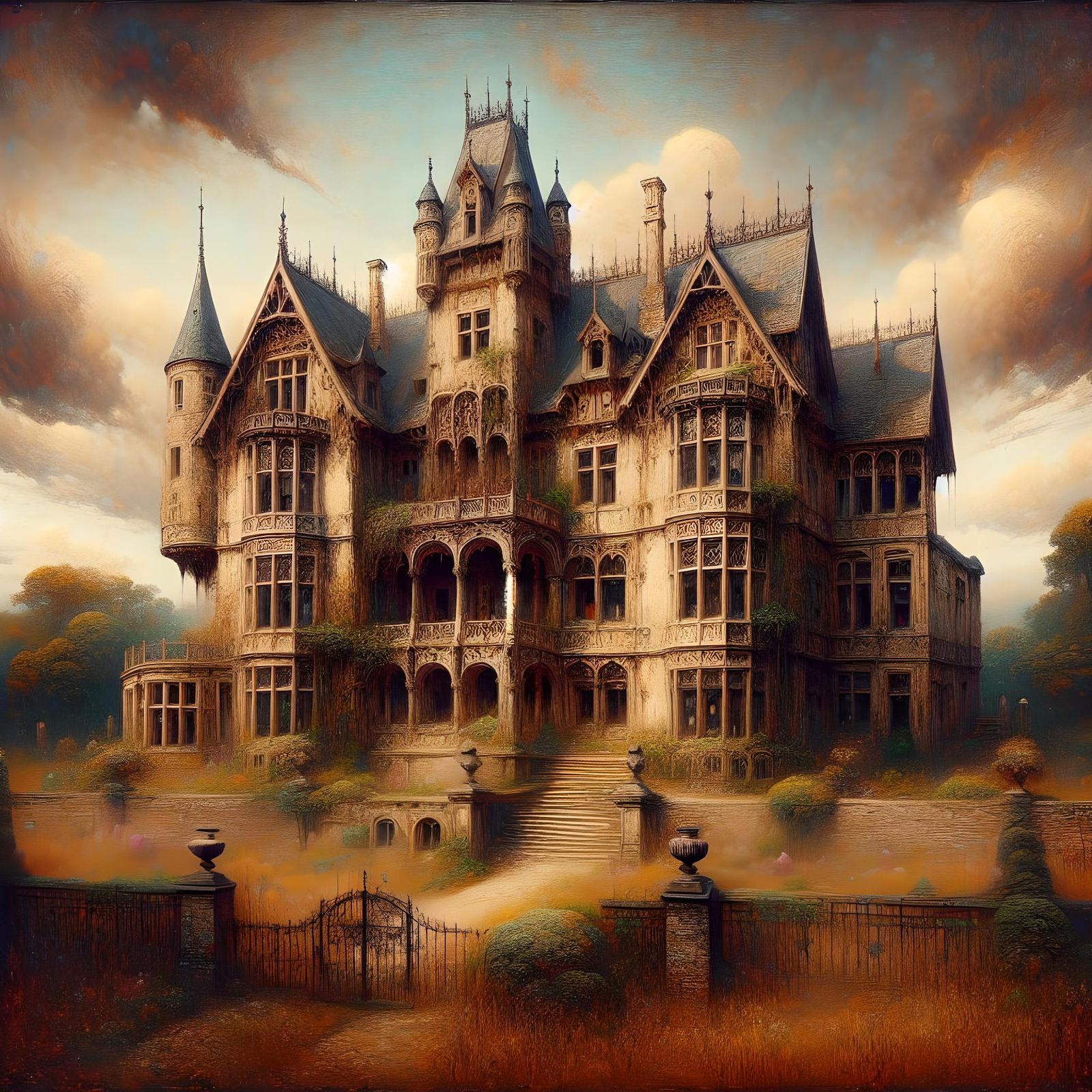 Epic Old Mansion in Gothic Surrealism Style