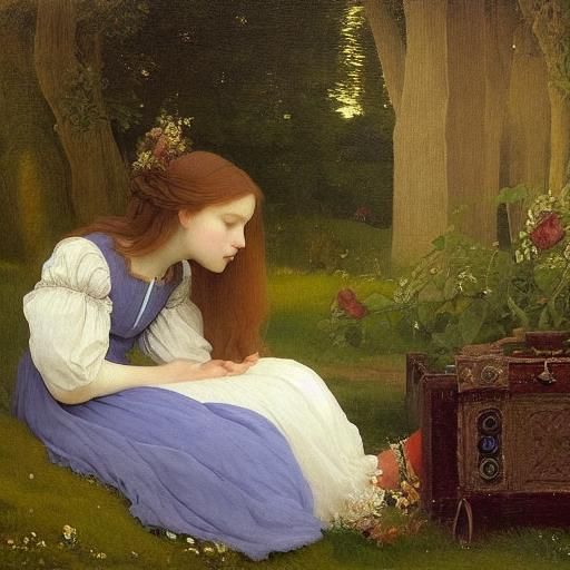 Vampire Girl Reads Music: Pre-Raphaelite Style Painting