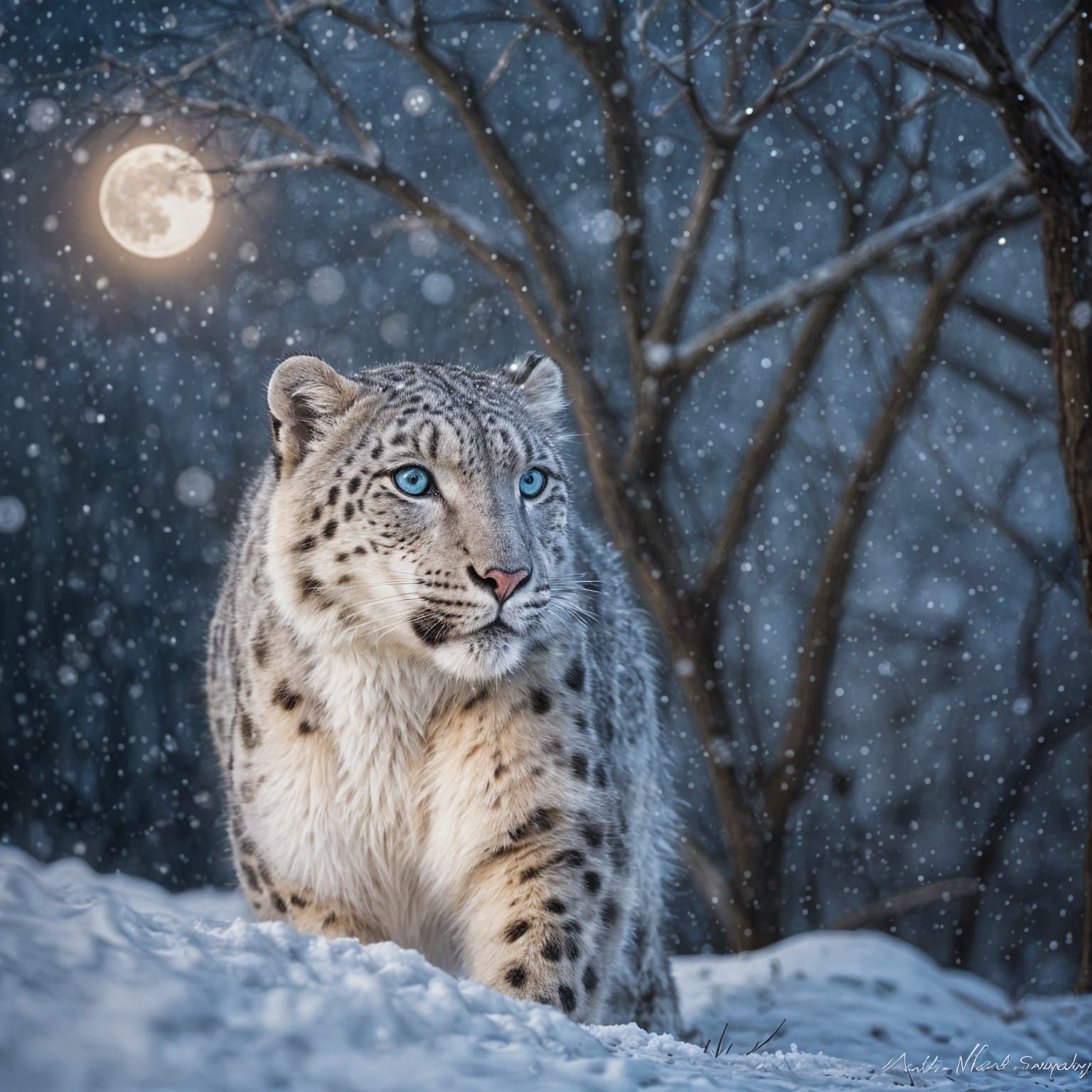 Majestic Snow Leopard in Winter Wonderland