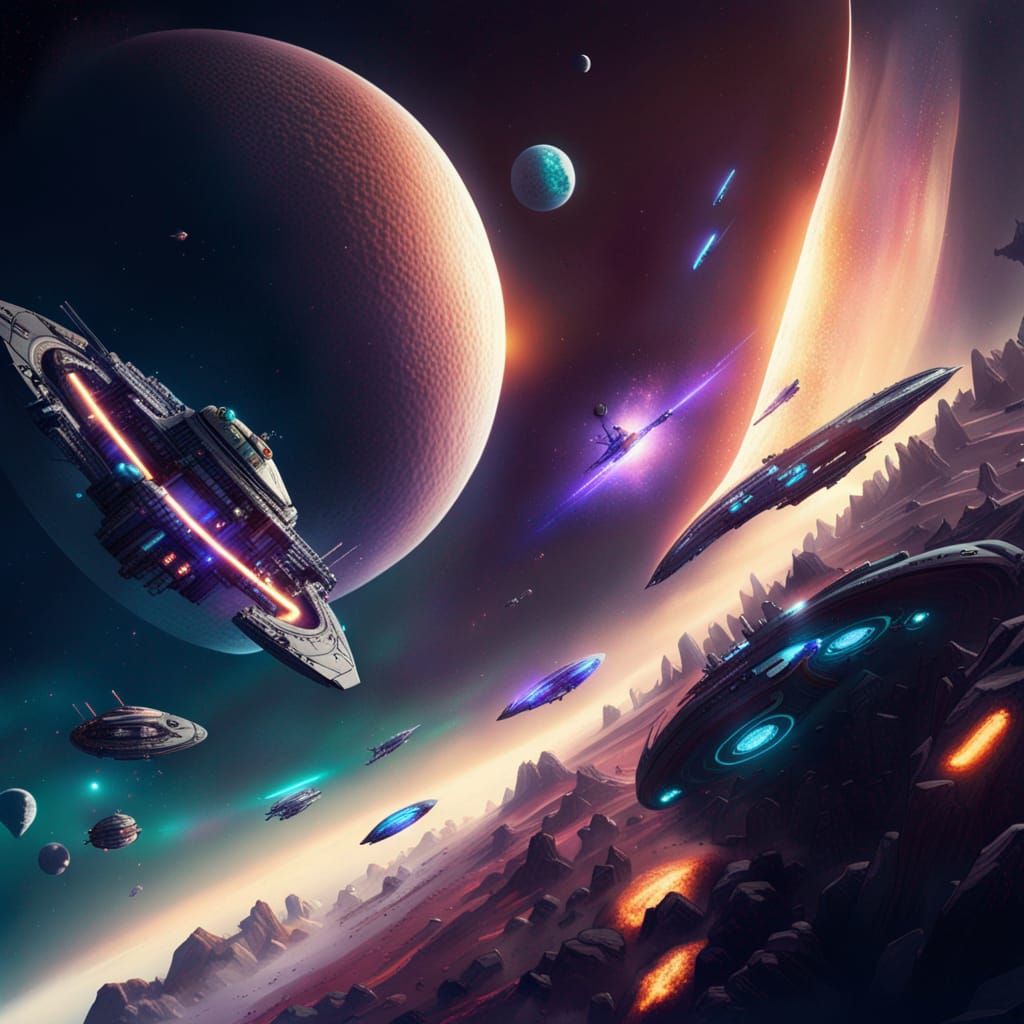 Epic Spaceship Battle in Deep Color, 8K