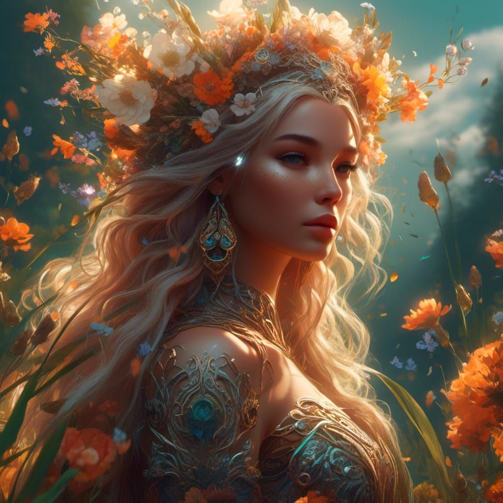 Blooming Meadow: Spring Goddess in Celtic Design