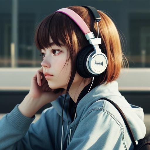 Person Immersed in Lofi Music with Headphones