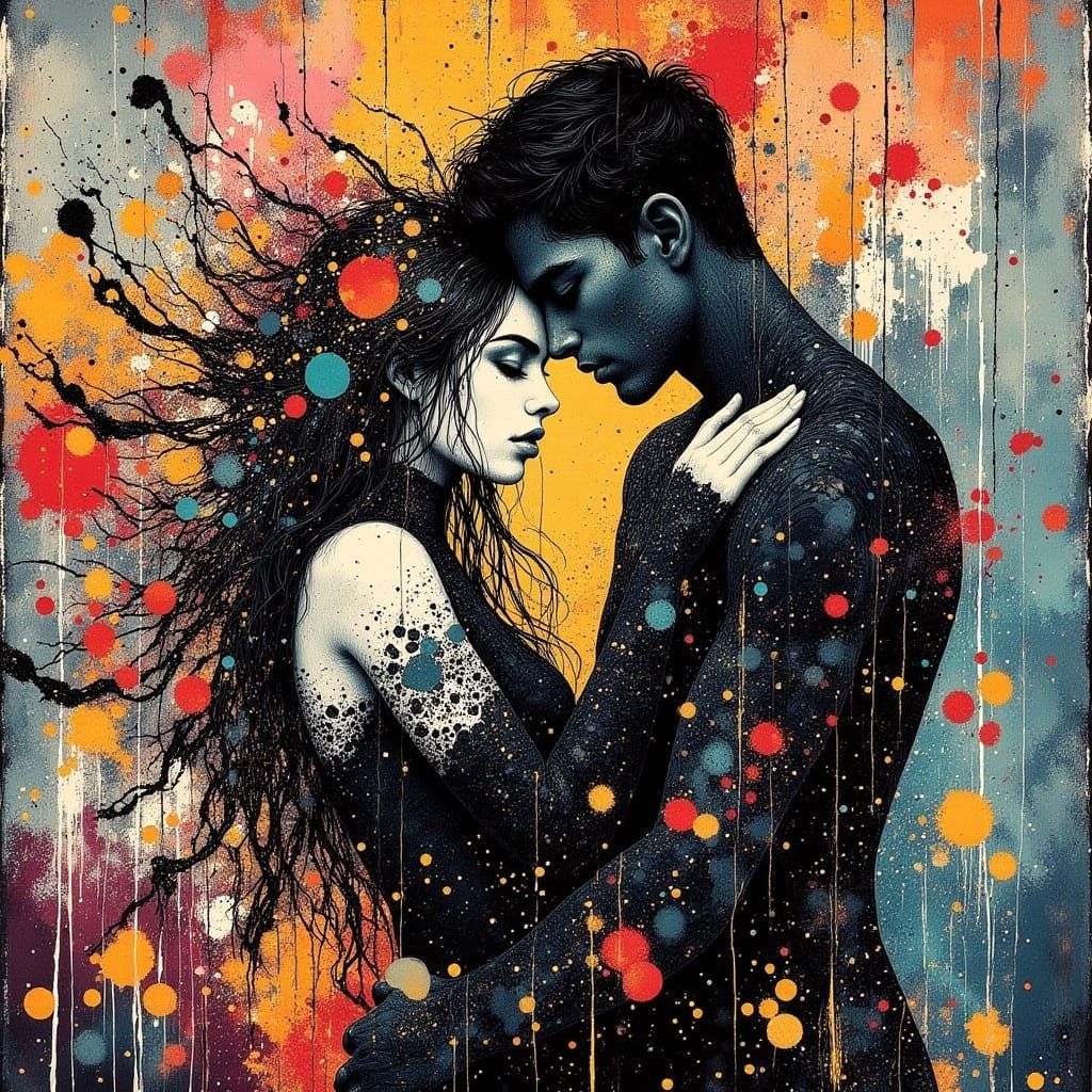 Romantic City Love in Vibrant Graffiti Style