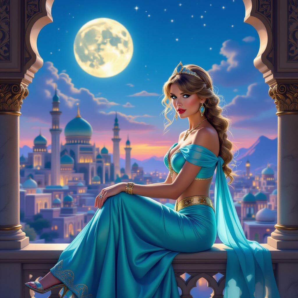 Taylor Swift as Princess Jasmine in Whimsical Fantasy Art