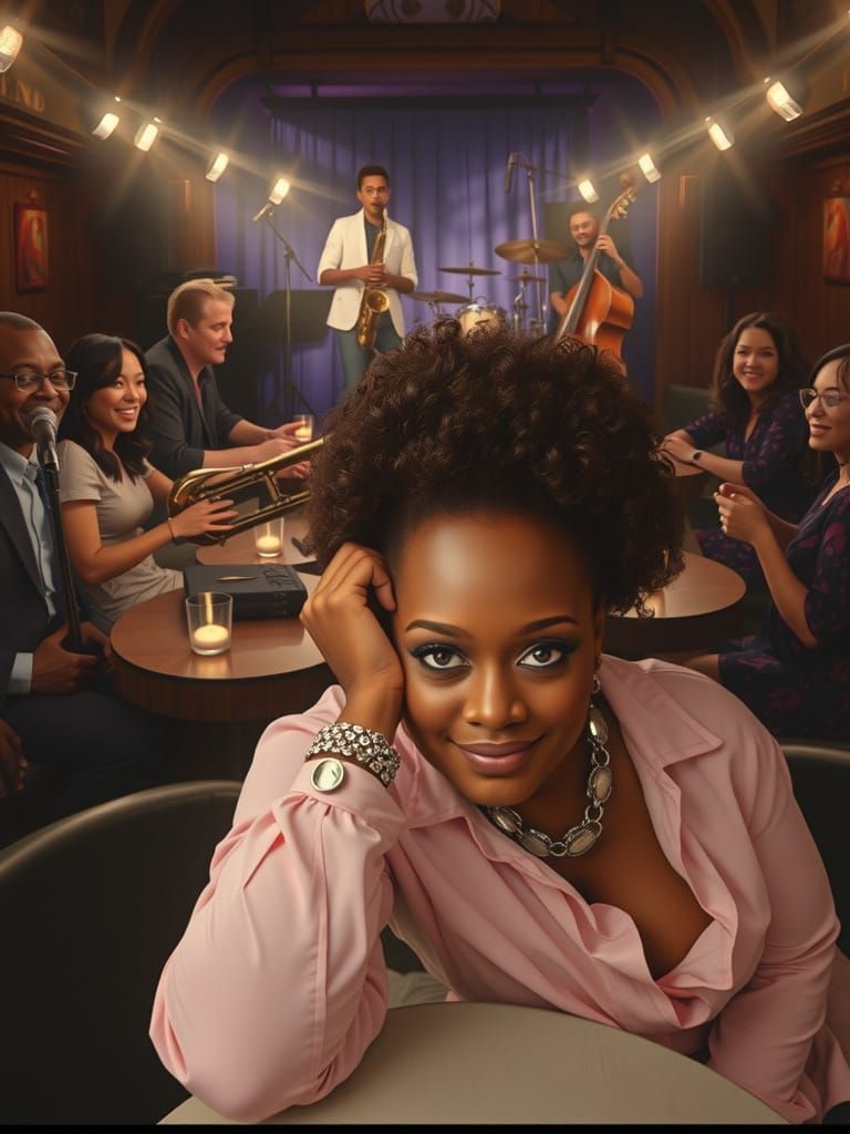 Photorealistic Portrait of African American Woman in Jazz Cl...