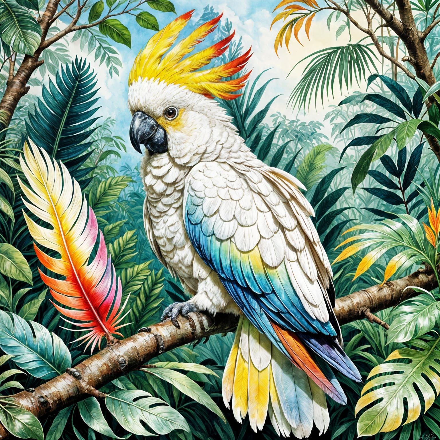 Colorful Cockatoo in Watercolor Style
