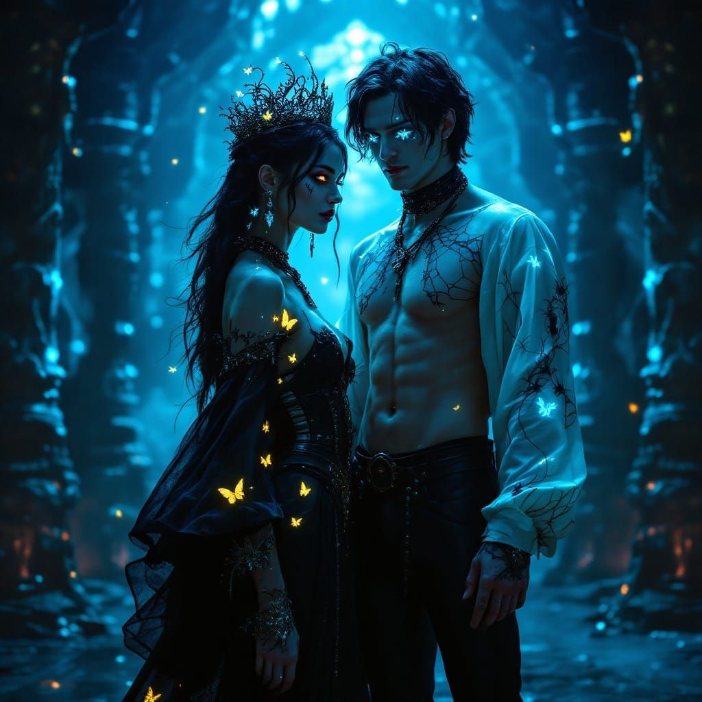 Latin Goth Couple in High-Fantasy Dungeon Setting