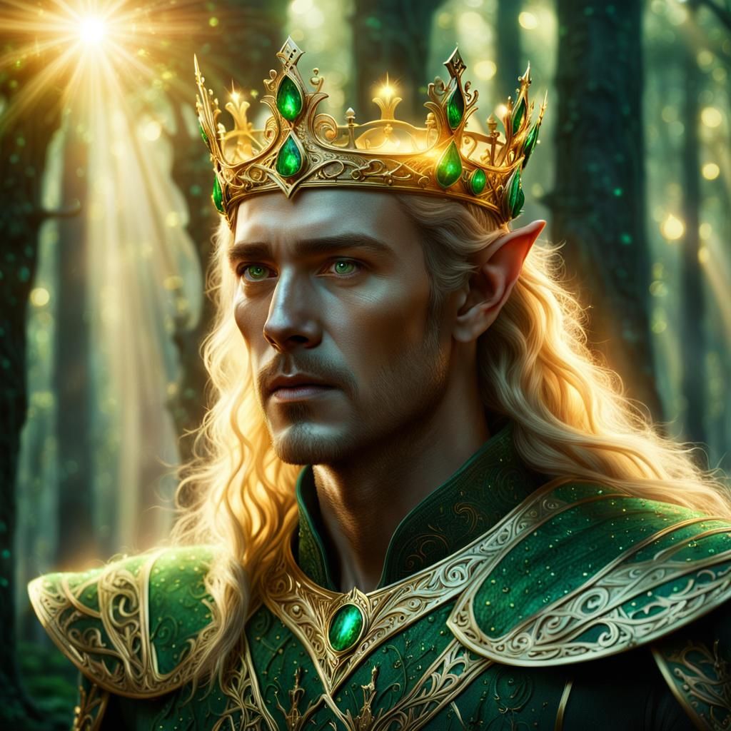 Elven King Oberon in a Sunlit Forest