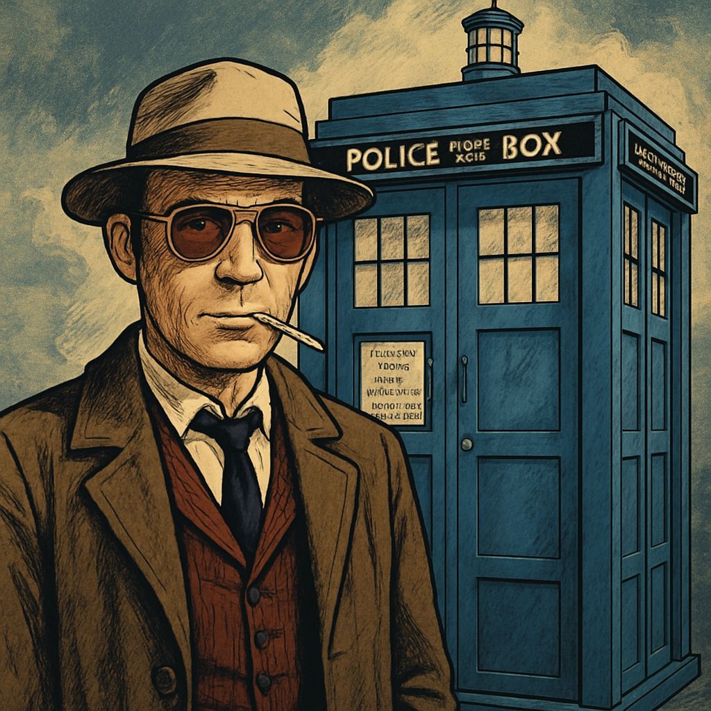 Hunter S Thompson as Doctor Who with TARDIS