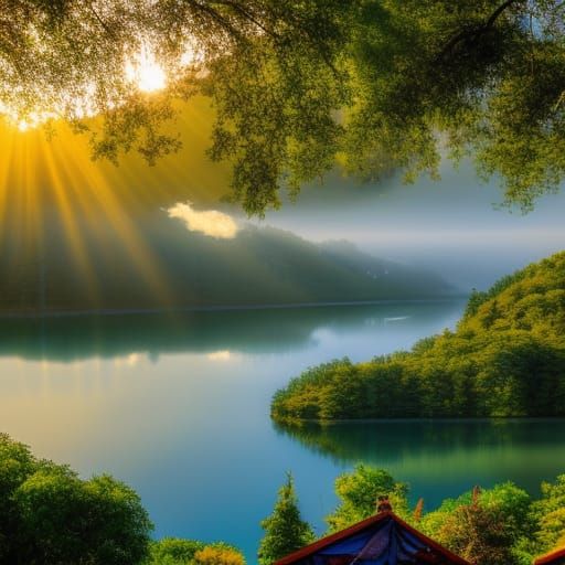 Heavenly Lake with Water Dragon in Divine Light