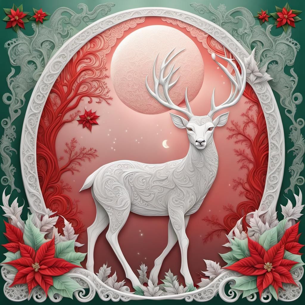 Majestic Deer in Narnia with Christmas Border