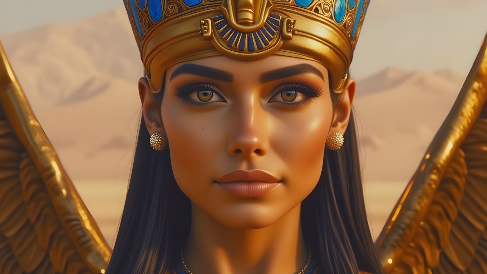 Egyptian Goddess Isis and Osiris in Temple Courtyard