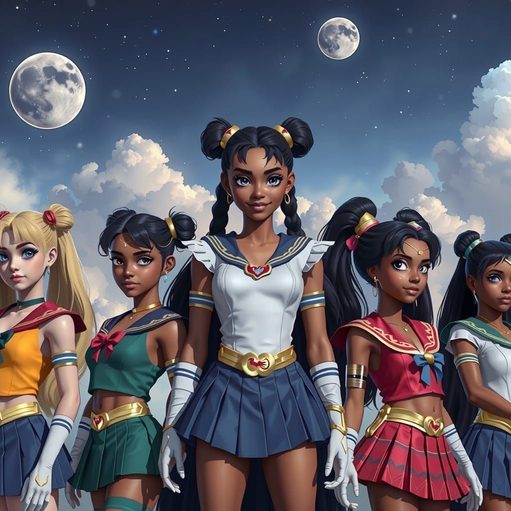 Multiracial Sailor Scouts Unite Under Moonlight