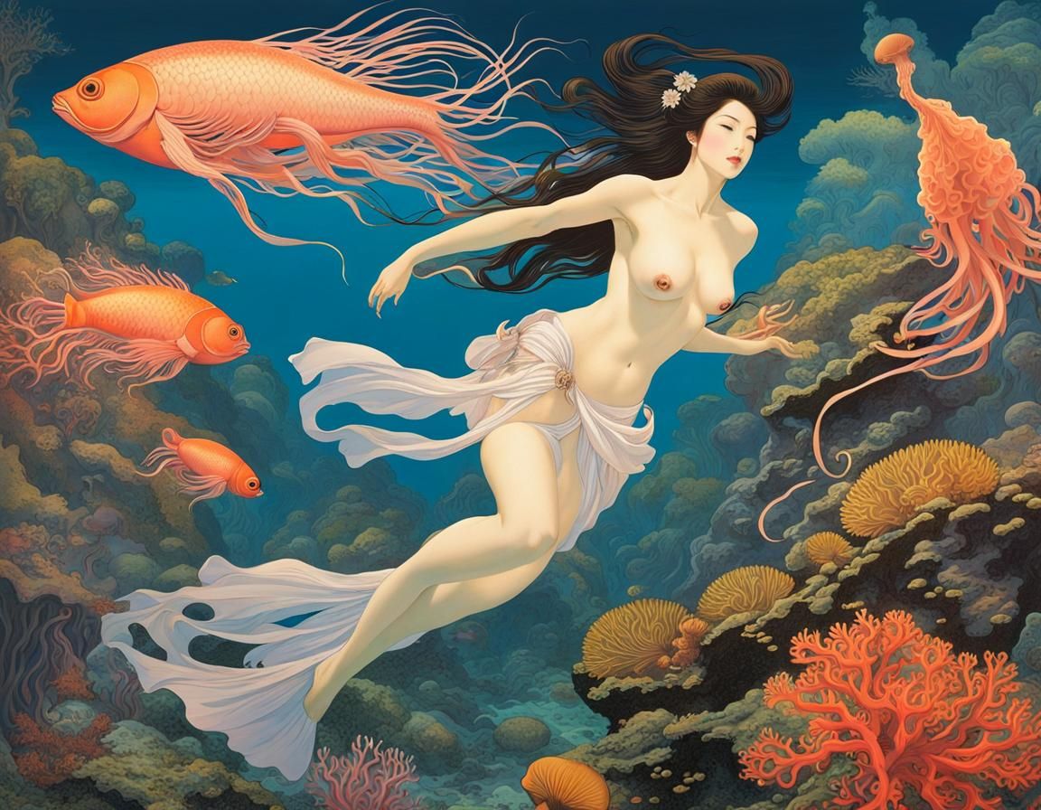 Underwater Beauty in Ukiyo-e Style Reef Paradise
