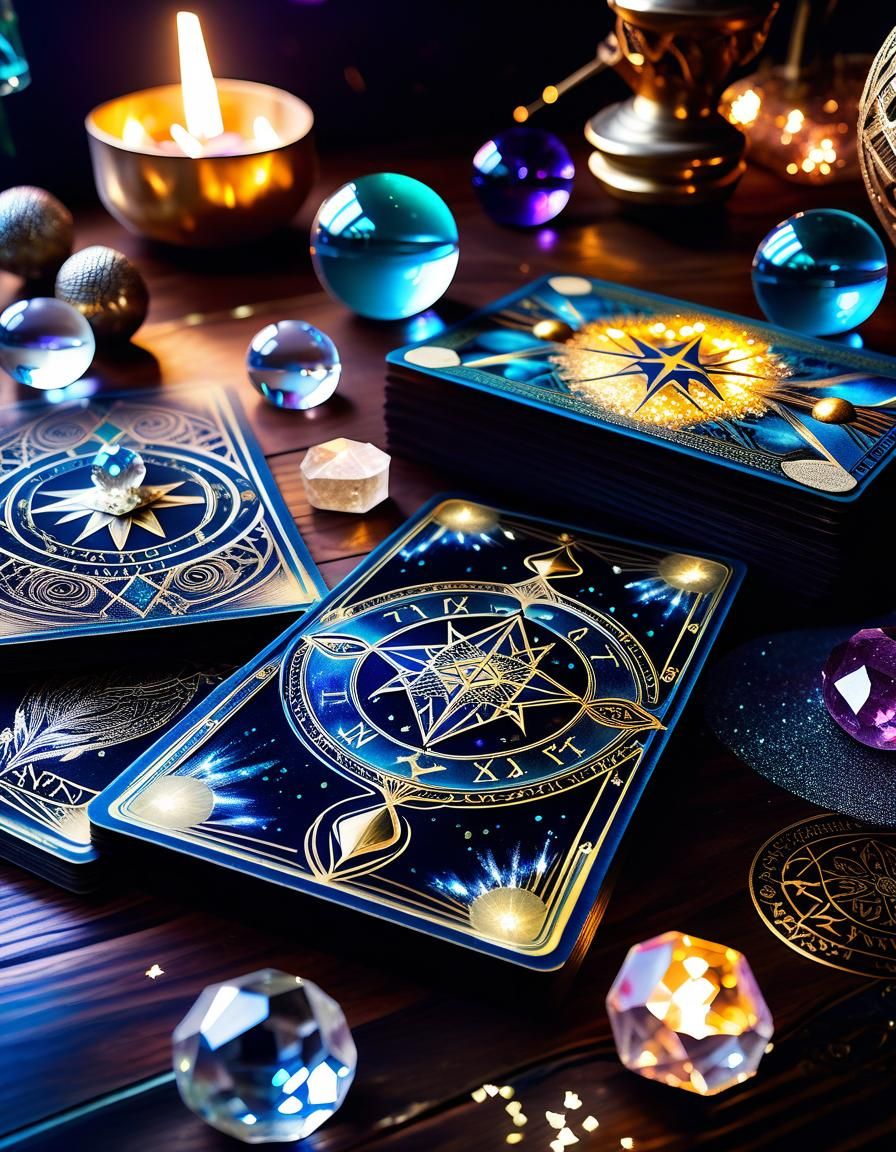 Metallic Tarot Card with Enchanted Deck, 3D Illustration