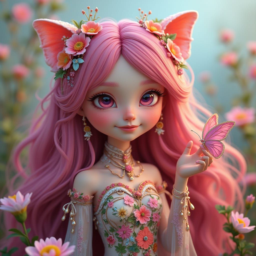 Botanical Fairy with Pink Hair in 3D Render
