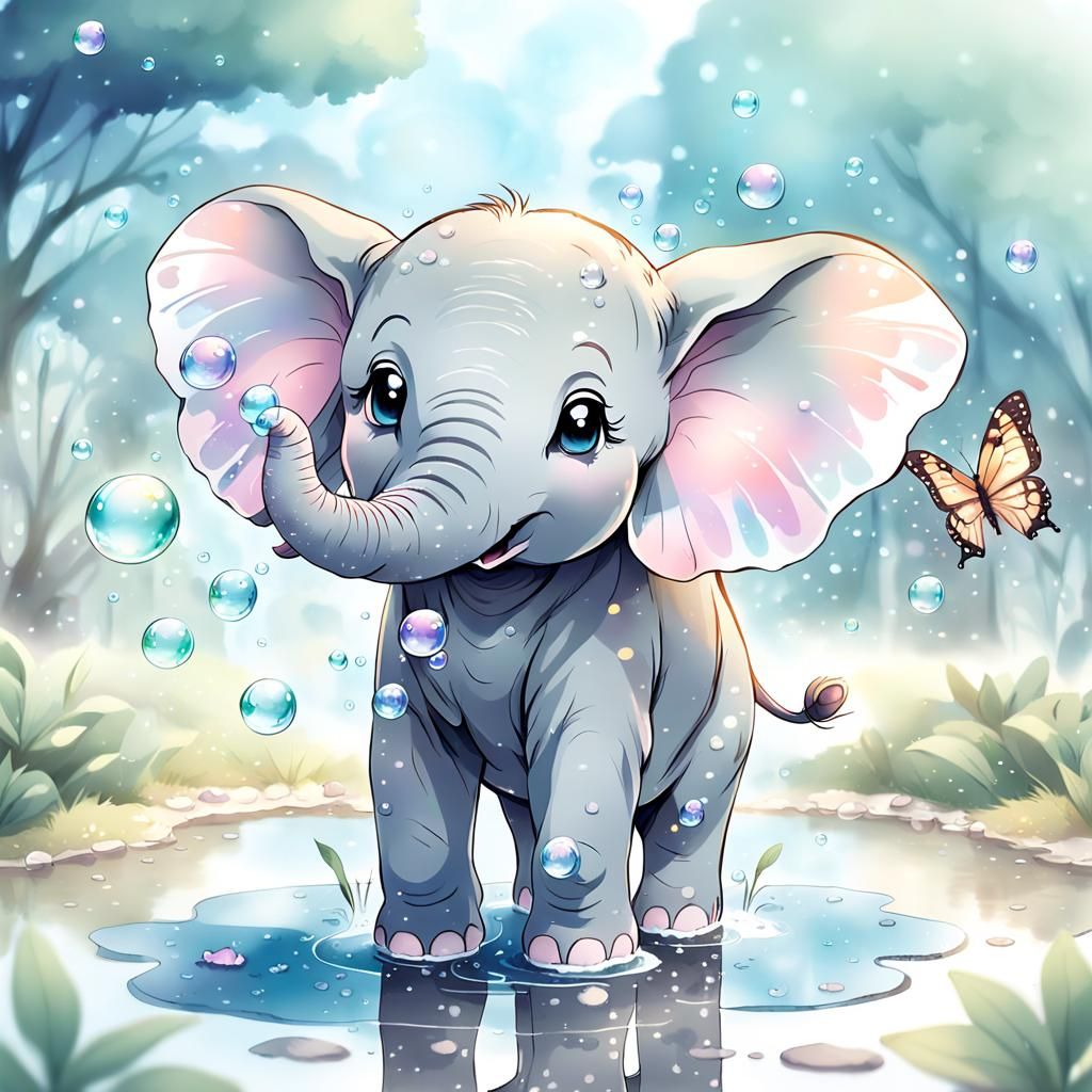 Baby Elephant Blowing Bubbles: Anime Key Visual