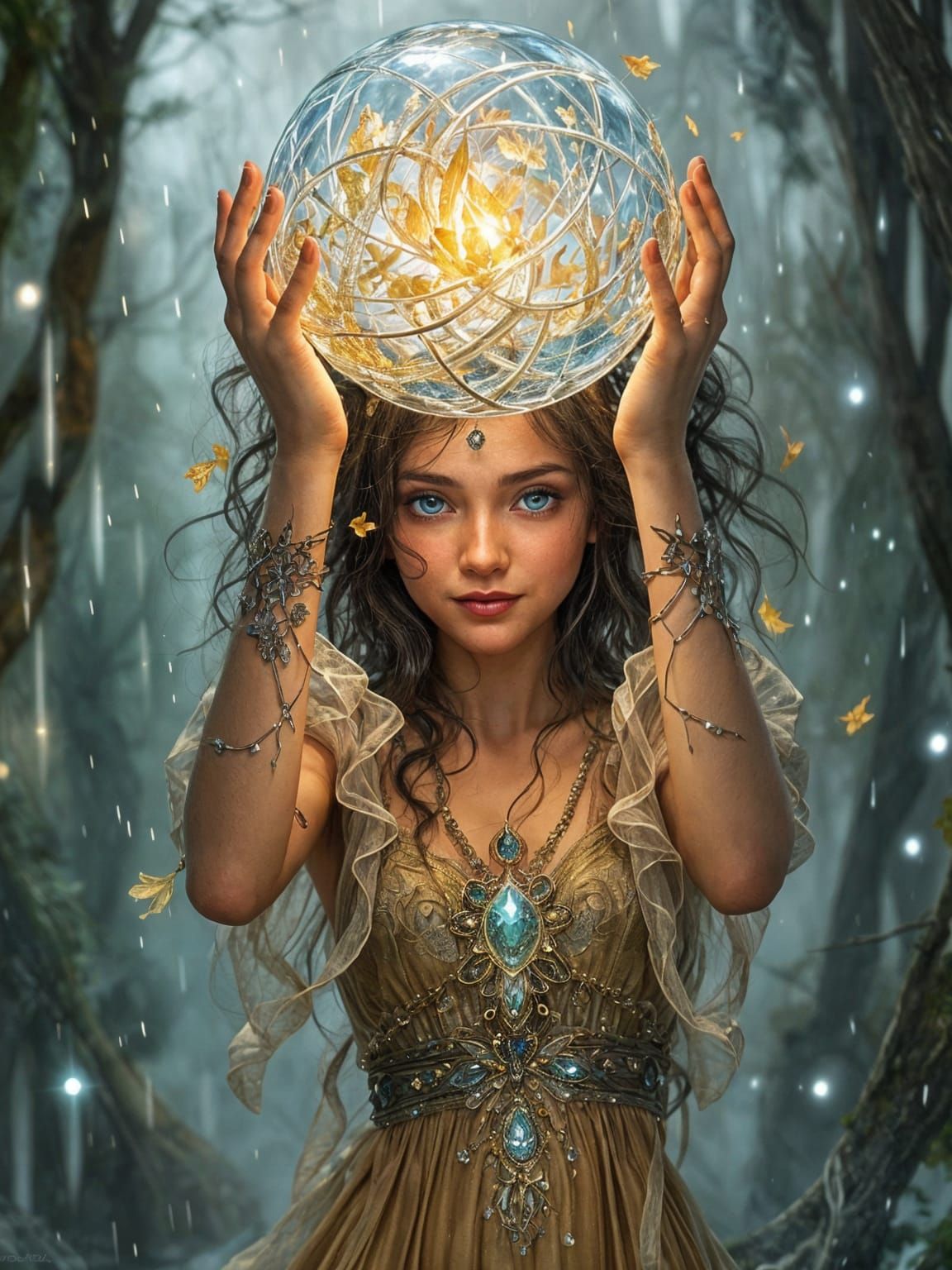 Mystical Fairy in Rainy Landscape