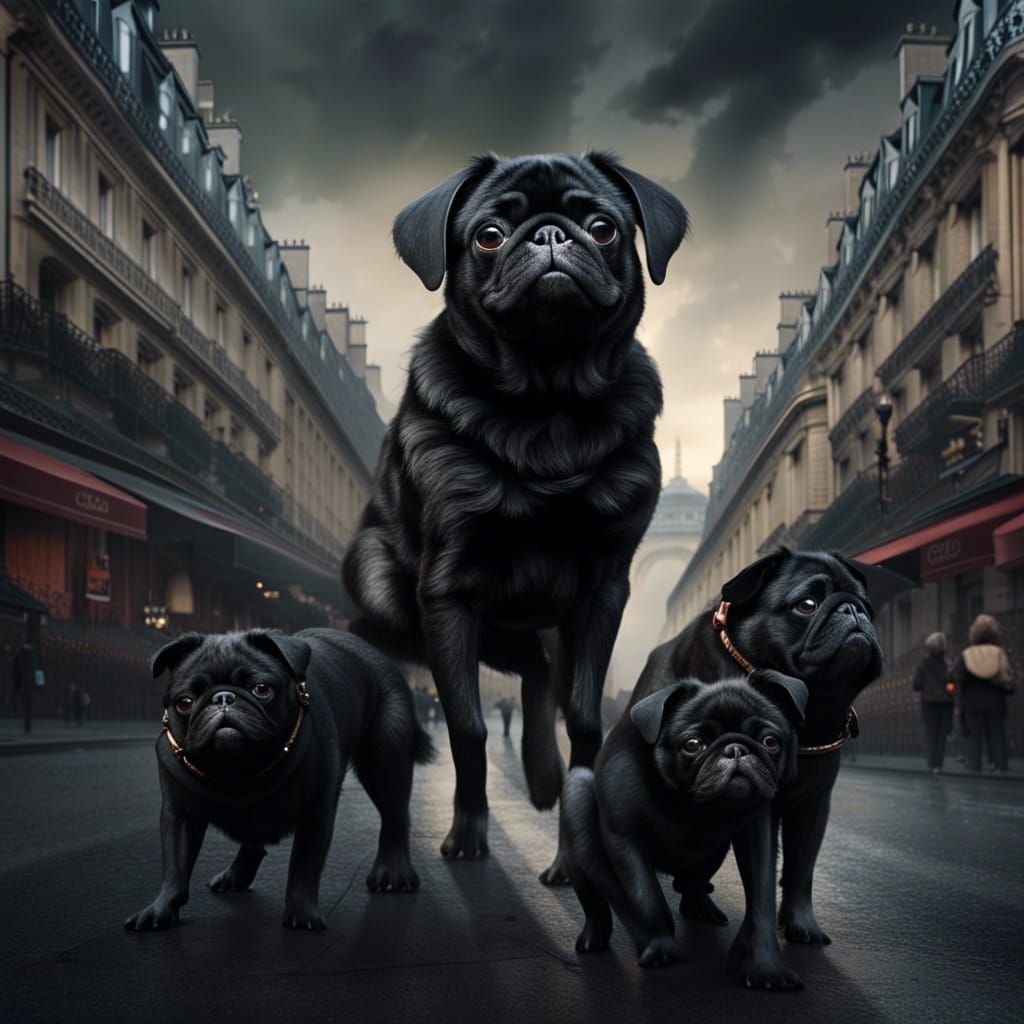 Black Pugs Parade Through Paris: Digital Matte Painting