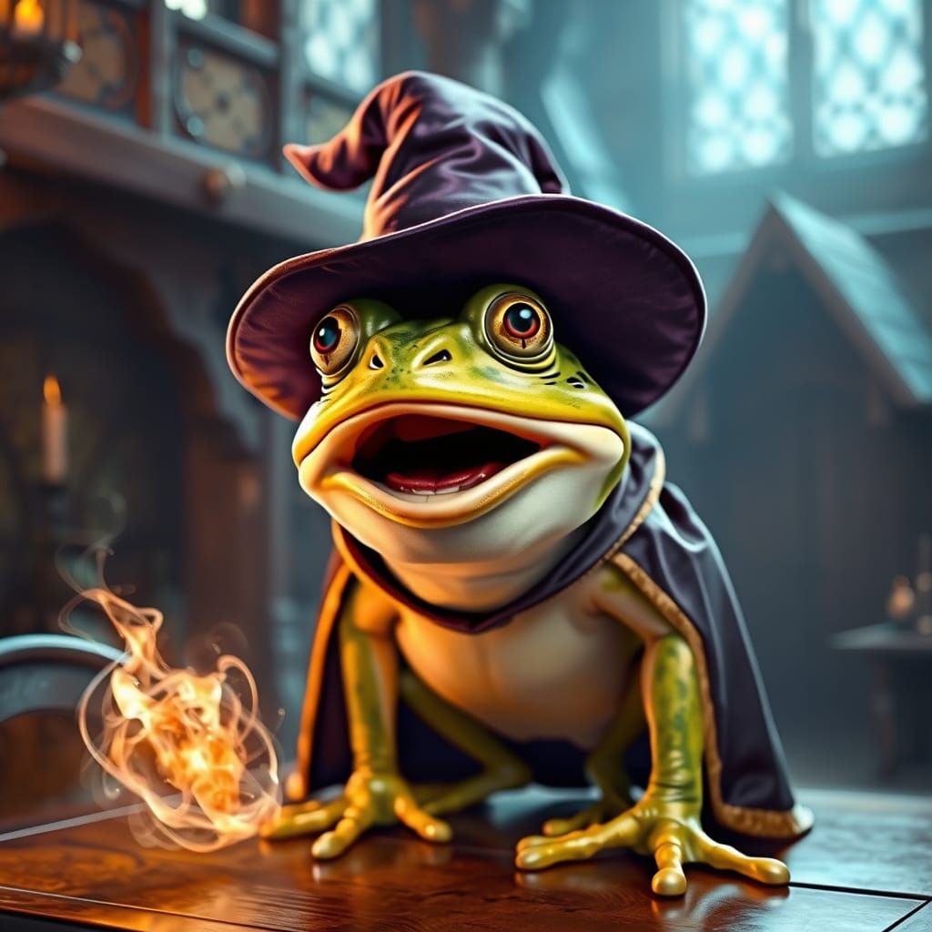 Frog Wizard's Shock in a Medieval House