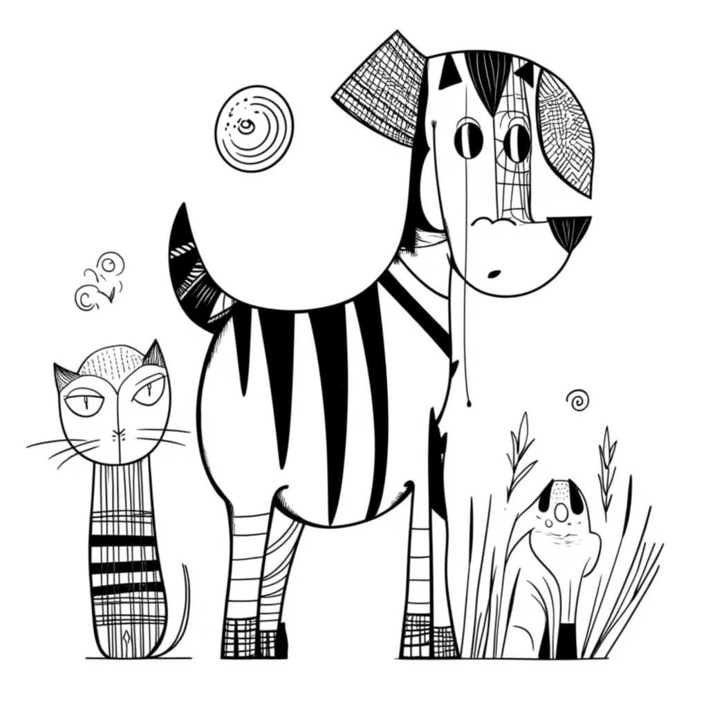 Geometric Dog and Cat Silhouette in Graphic Style