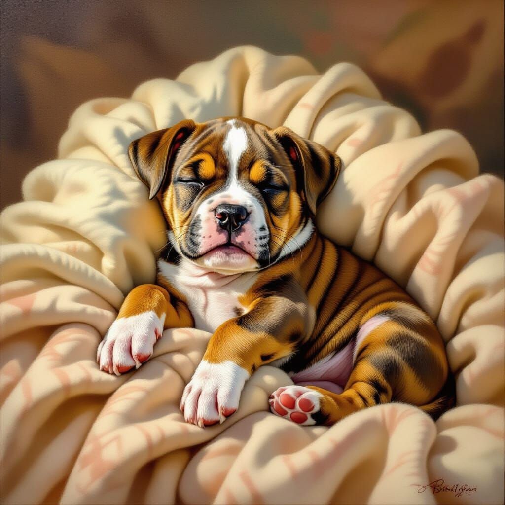 Staffordshire Terrier Puppy in Realistic Oil Painting