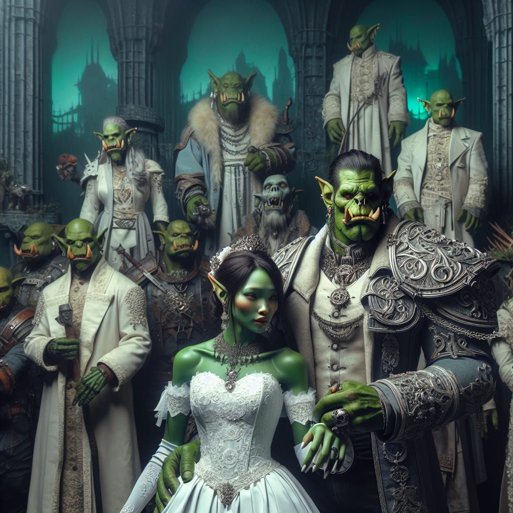 Ork Wedding in Grimdark Biopunk Style