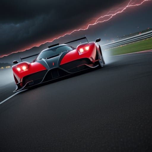 Red Pagani Zonda Races on Stormy Track