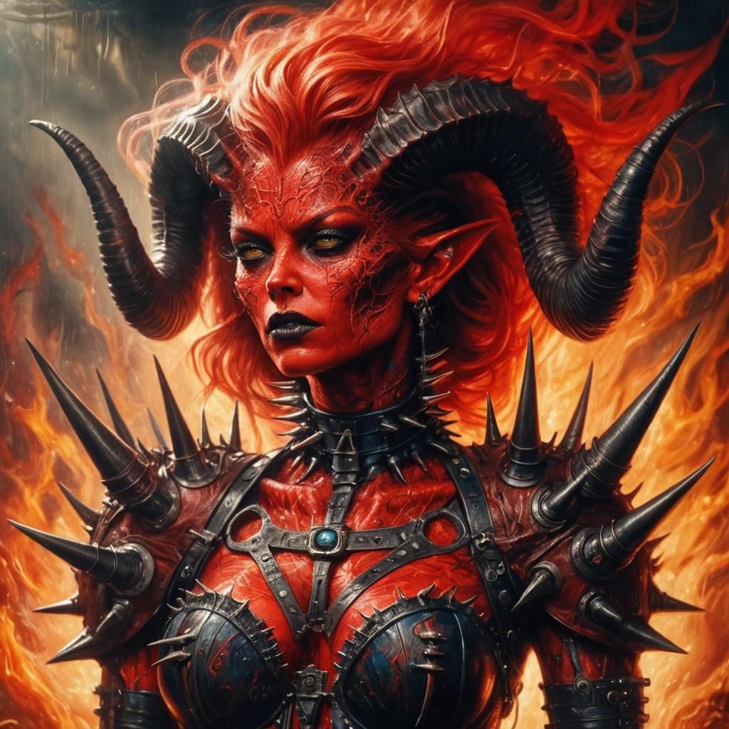 Menacing Red Demon Portrait in Giger Hyperrealism