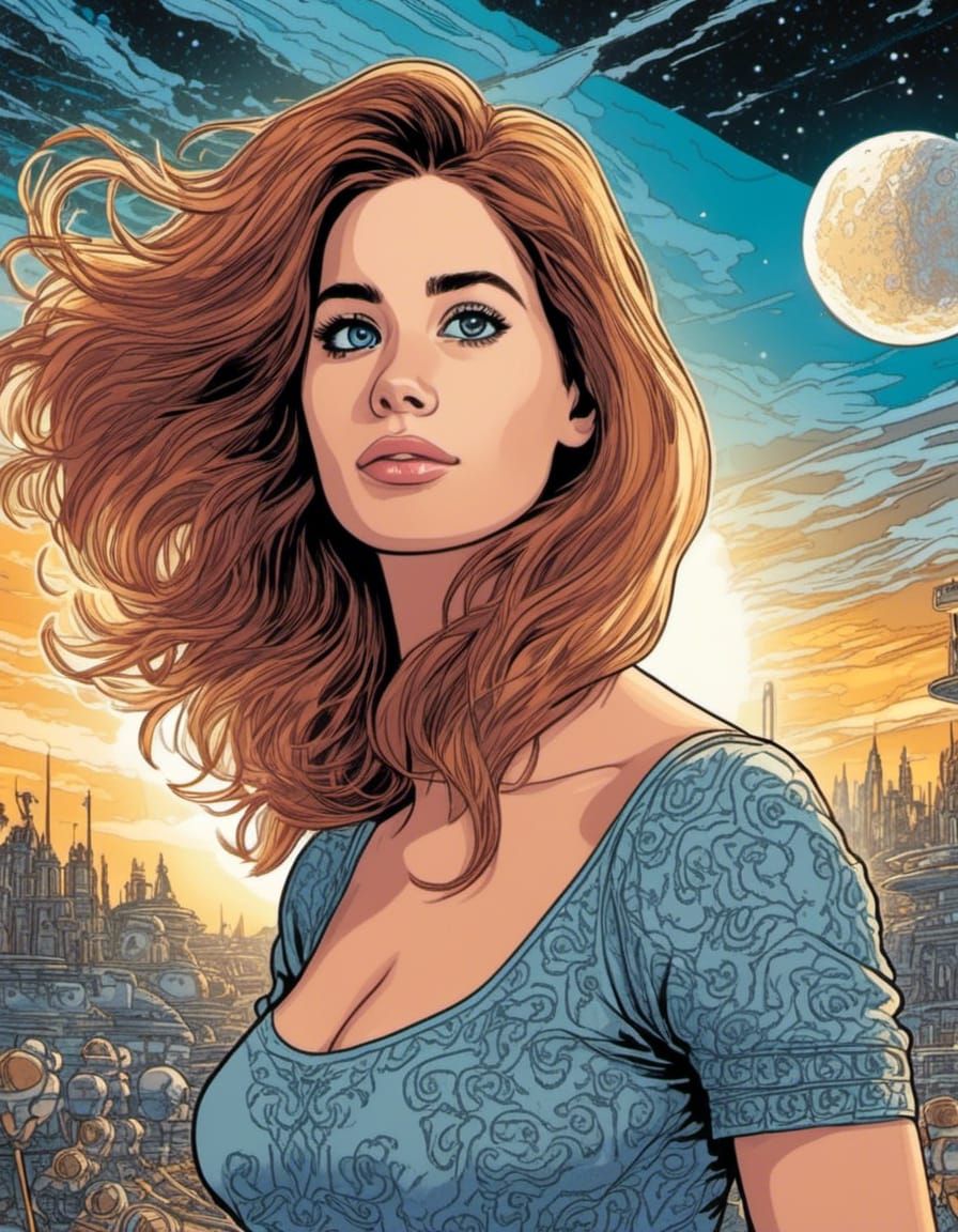 Person Visits Moon in Comic Book Art Style