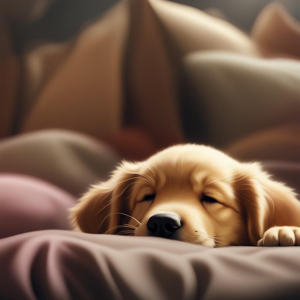 Golden Retriever Puppy Nap in Detailed Matte Painting