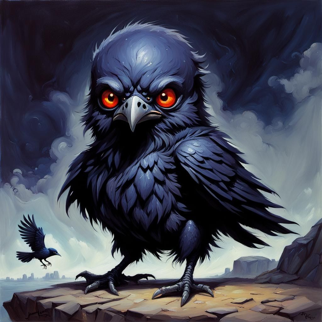 Chibi Demon Raven as Oil Painting