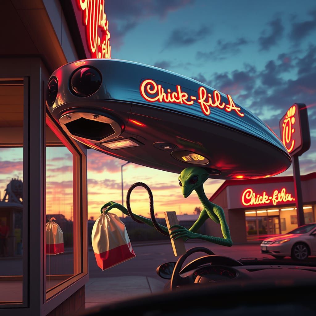 Alien Spaceship at Chick-fil-A Drive-Thru