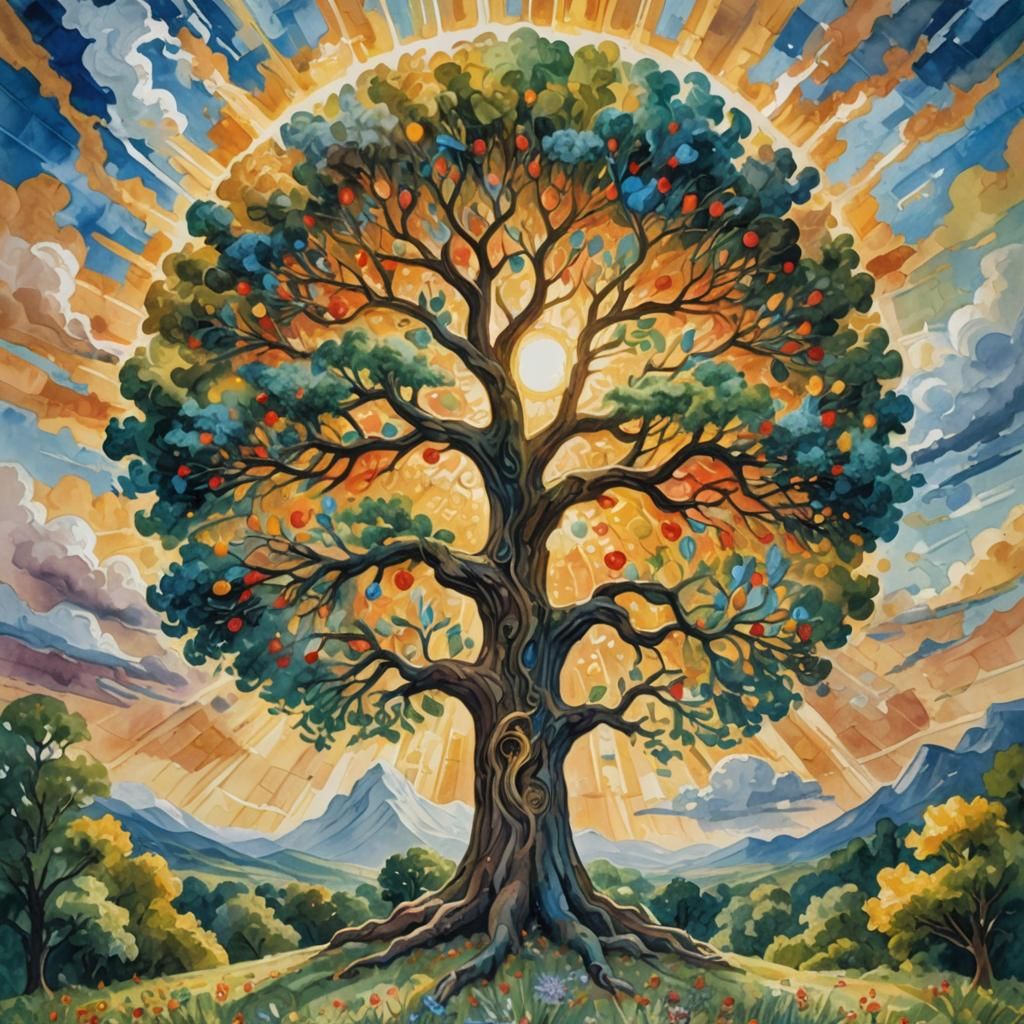 Tree of Knowledge in Gouache Impressionist Style